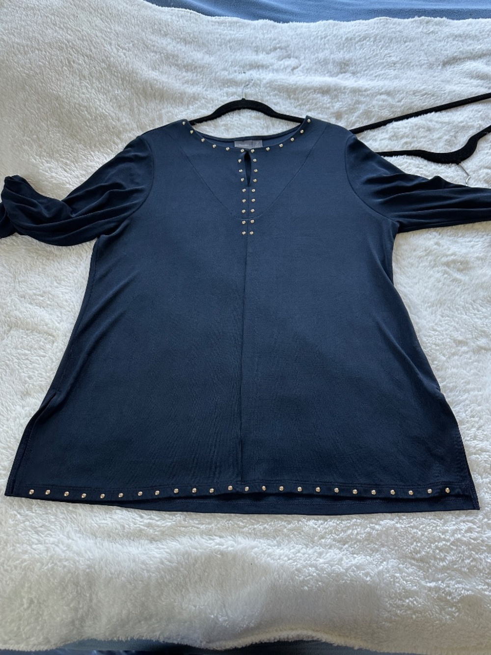 Chico's Travelers Ink Navy Tunic with Gold studs Chico's Size 2 / US 12 /L - Picture 5 of 11